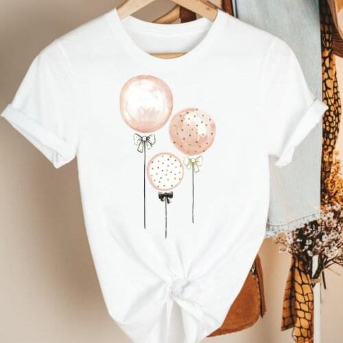 Women Clothes Cartoon Balloon Travel Ladies Lovely 90s Summer Print Fashion Tshirt Female Short Sleeve Tee Top Graphic T-shirt