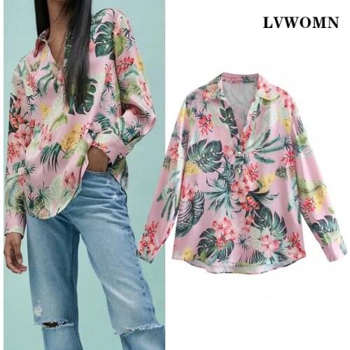 LVWOMN Za Women Blouses Fashion 2021 Summer Elegant Print Long Sleeve Shirt Women Clothing Vintage Top Female Shirts Blusas