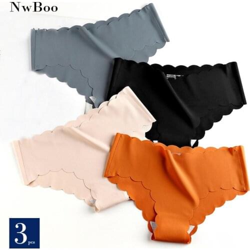 Nwboo 3pcs/Lot Ruffle Ice Silk Panties For Women Girls Shorts Pack Seamless Lingere Satin Smooth Underwear Lady Set