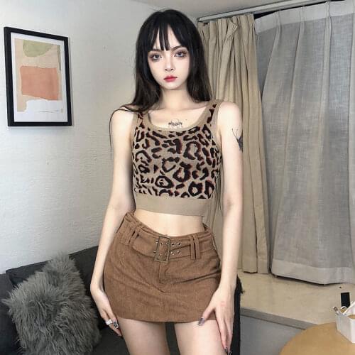 Women Corset Tops Leopard Print Knitted Small Tank Top Vest Womens Summer Sleeveless Top Tank Camis Crop Top For Women