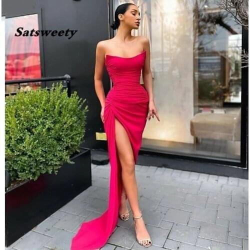 Prom Dresses 2021 Newest Sleeveless Side Slit Spandex Satin Mermaid Prom Dresses With Zipper Back vestidos de fiesta de noche