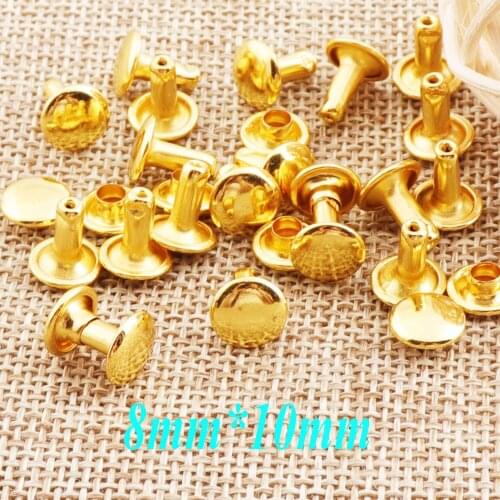 Gold Double Cap Rivets 100sets Dome Double Cap Round Rivet Domed Studs Leather craft Rivet Fastener Snaps Prong Studs