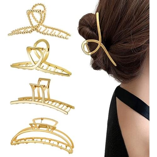 Gold Hair Claw Clip for Women Hair Accessories Girl Crab Hair Clips Vintage Metal Large Geometric Hair Claw 2021