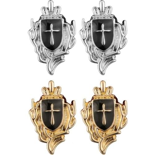 1 Pair Cross Shield Business Suit Shirt Collar Lapel Pin Brooch Tips Men Jewelry