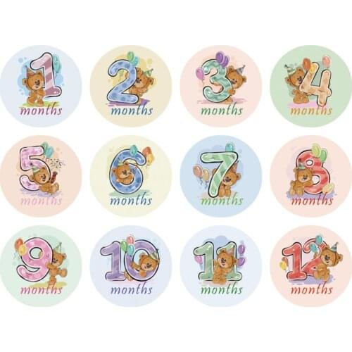 12 Pcs Month Sticker Baby Photography Milestone Memorial Monthly Newborn Kids Commemorative Card Number Photo Props Accessories