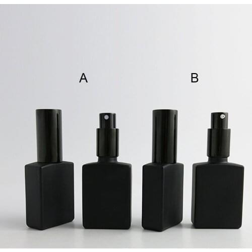 360 x 30ml Square Flat Glass Essential Oil With Mist Sprayer 30ml Refillable Empty Matt Black Glass shampoo Cream Bottles