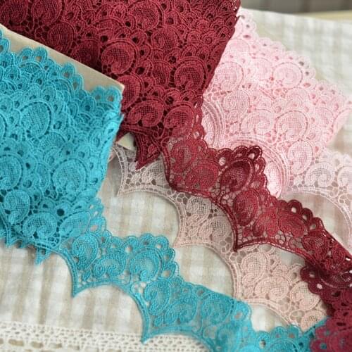 4M/lot 5cm wide Blue pink wine red wave shape water-soluble embroidery lace cheongsam clothing lace accessories X191