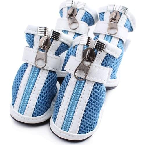 4PCS Dog Shoes Anti-slip Spring Summer Pet Boots Paw Protector Reflective Straps Dog Chihuahua Teddy Cute Breathable Net Shoes