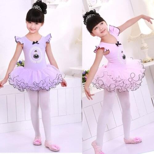 Girls Ballet Dress Solid Costumes Kids Ballet For Girl Dance Leotard Dance wear Children Short Sleeved Ballerina Tutu 3-7 Y
