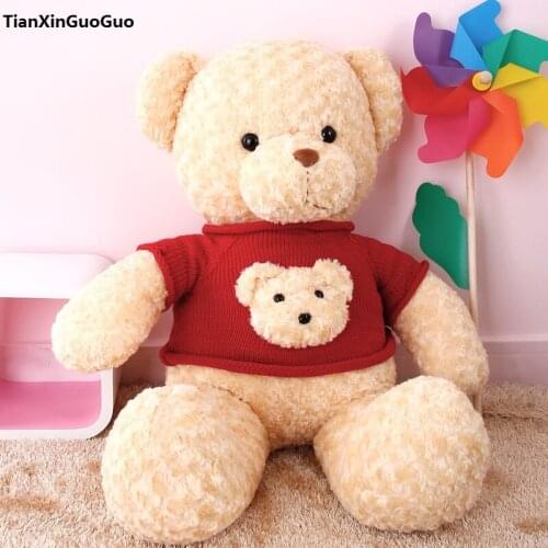 Large 80cm stuffed Teddy bear dressed red sweater bear plush toy soft throw pillow birthday gift b2978