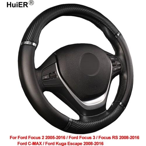 HuiER Car Steering Wheel Cover For Ford Kuga Escape C-MAX Focus 2 / 3 / RS 2008- 2013 2014 2015 2016 Braid on the Steering Wheel