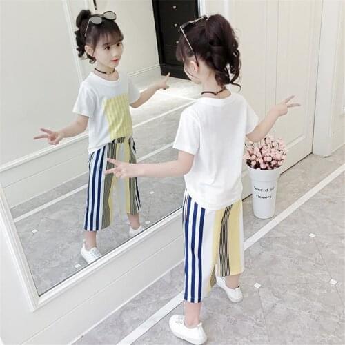 Girls Clothes t shirt + striped Pants Costume For Girls Summer Girls Sets Casual Style Tracksuit Kids 6 8 10 12