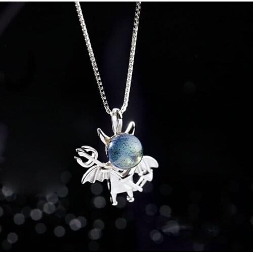 Choker Necklace Evil Devil 925 Sterling Silver Necklace Crystal Moonstone Pendant Necklace Women Elegant Jewelry Gifts Weddi
