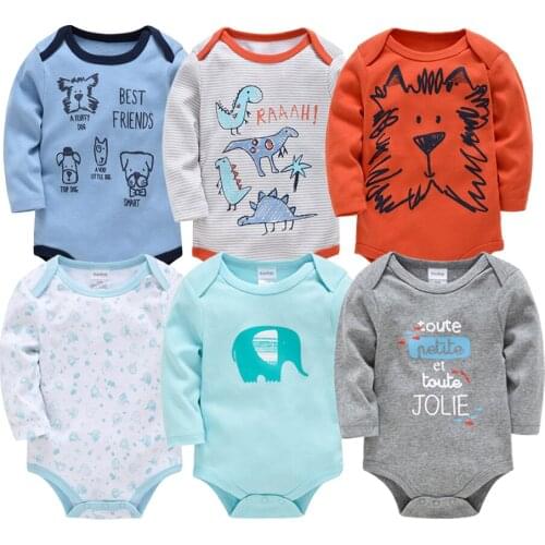 Toddler 3 6 pcs/lot Baby Boys Rompers Soft 100% Cotton O-neck Clothes Cartoon Print Newborn Jumpsuit 0-24 Months Outfits