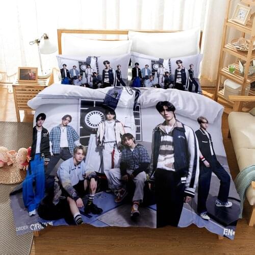 ENHYPEN Bedding Set Boy Group Idol Group Duvet Cover With Pillowcase Bedclothes Queen King Size For Kids Adults Bedroom Decor