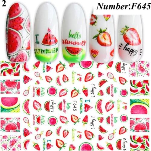 2021 Summer Fruits Sliders Nails Watermelon/Strawberry/Orange 3D Nail Sticker Decals New Design Decoration Foil Tips