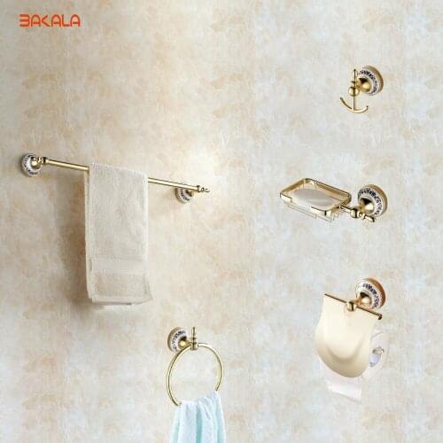 Copper Plated Gold Wall Mounted Fashion Bath Hardware Sets Papaer Towel Holder Rack Bathroom Shelf Accessories