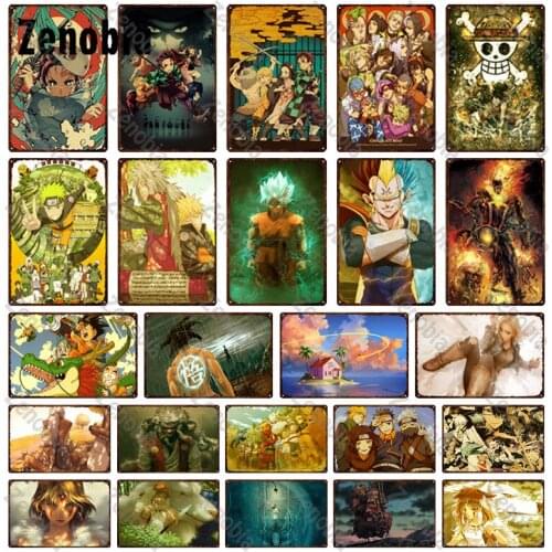 Anime Metal Plate Demon Slayer Famous Anime Metal Sign Tin Signs Home Decoration Vintage Plaque Decorative Plates Wall Decor