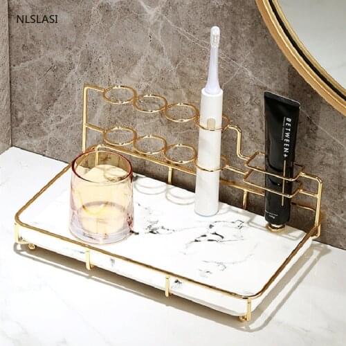 Nordic Marble Ceramic Cosmetics Storage Box Bathroom Accessories Multi-Function Detachable Makeup Organizer Toothbrush Holder