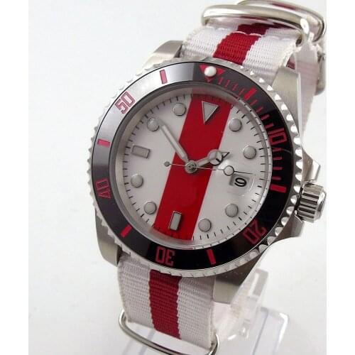 40MM white Red Dial Sapphire Glass Ceramic Bezel Seeing Case Back Date MIYOTA 8215 Automatic Mens Wristwatch
