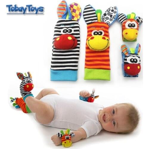 Free Shipping Sozzy Baby Rattles Toys Animal Socks Wrist Strap With Rattle Soft Baby Foot Socks