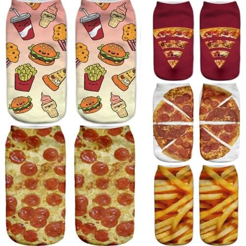 Women 3D Printed Funny Socks Spring Pizza Hamburge Happy Casual Hot Short Fashion Summer Autumn Unisex Female Ankle