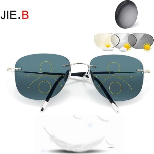 Β Titanium Net red Ultra Light Large FramePphotochromic Mens Business Multi-Focus Reading Glasses Female Ultra Clear Frameless