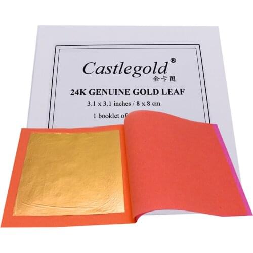 One booklet of 10 sheets 24 K Genuine Gold Leaf - Edible Gold foil sheets for decoration cake / coffee leaves