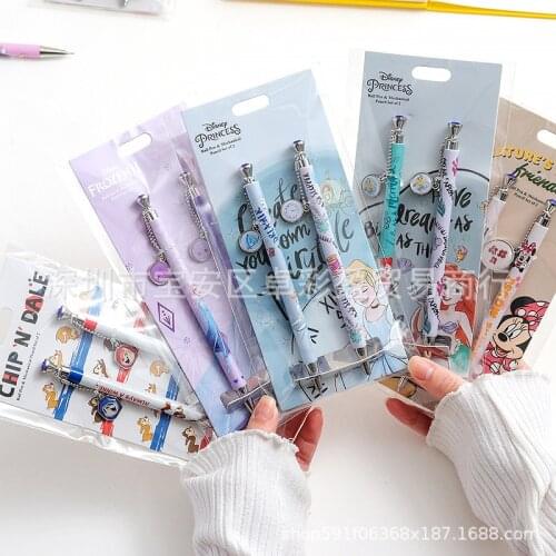 Genuine Disney Student Stationery Gel Pen Cartoon Mickey Aisha Princess Ballpoint Pen Mechanical Pencil Set