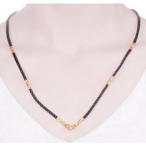 Hot sale Authentic 999 24k Yellow Gold Beads Black String Necklace 2.70g