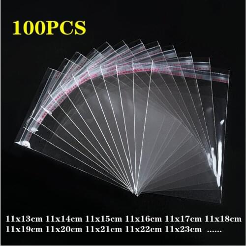 100pc /11x13-11x36cm transparent OPP self-adhesive plastic cellophane bag for gift, candy and jewelry self-sealing packaging bag