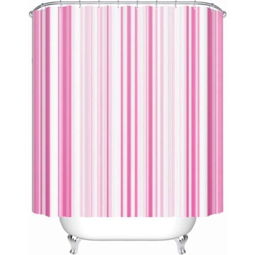 Pink Shower Curtain Gradient Stripes Decor Curtain Bathroom Fabric Bathtub Curtain Set With Hooks Waterproof Bathroom Curtains