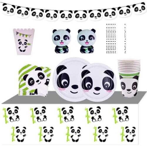 Cute Panda Happy Birthday Party Paper Plates Cups Napkins Tablecloth Disposable Tableware Set Kid Party Decorations Supplies