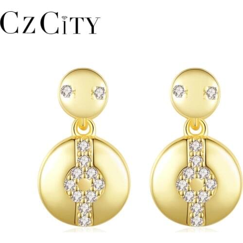 CZCITY S925 Sterling Silver Double Circle Round Stud Earrings for Women High Quality Cubic Zircon Paved Christmas Gifts