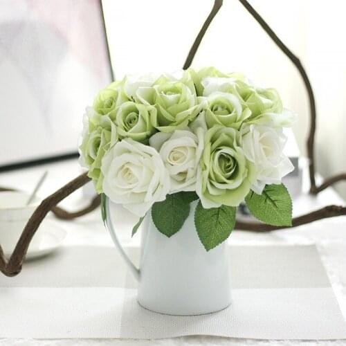 Silk 9 Heads Rose Bouquet Artificial Flower Bride Bridesmaid Holding Decorative Flower for Wedding Decoration