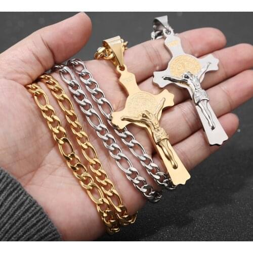 High Quality Stainless Steel Saint Catholic Benedict Crucifix San Benedicto St Benedict Necklace Crucifix Gift For Men