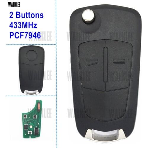 WALKLEE Remote Key 2 Buttons fit for Opel/Vauxhall Signium (2005 - 2007) Vectra C (2006 - 2008) 433MHz ID46 PCF7946