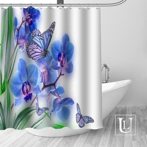 Custom Butterfly flowers Bath Curtain Fabric Modern Shower Curtain bathroom beautiful Curtains Bath decor