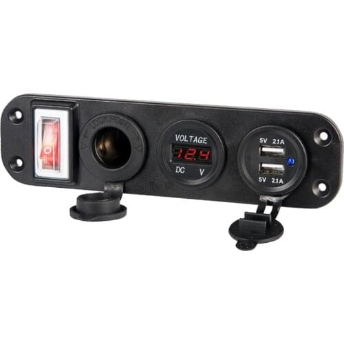 12V/24V Dual USB Socket Charger LED Voltmeter On-Off Switch Panel Red