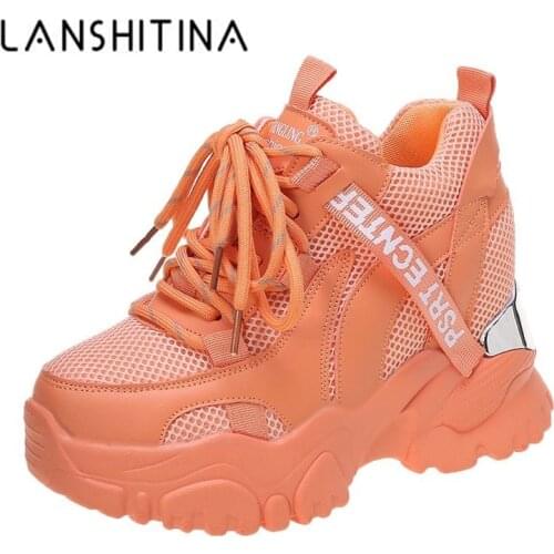 2021 Spring Women Chunky Sneakers Breathable Mesh Casual Shoes 10cm Wedge Heels Platform Shoes Chaussures Femme Sports Dad Shoes