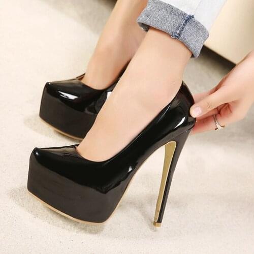 Big Size 35-44 brand women Super High Heels 15cm shoes platform shoes pumps Wedding Party lady patent leather sexy shoesyh65