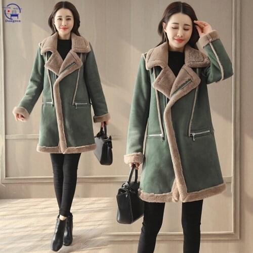 Winter coat women clothing winter cotton padded jacket womens coat deer skin cashmere lamb hair thickened jacket medium length