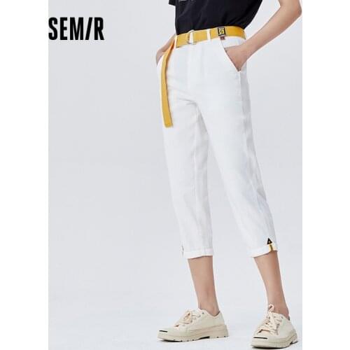 SEMIR Casual Pants Women Trend Slim Eight-Quarter Pants Spring Summer 2021 New High-Waist All-Match Embroidered Pants Fashion