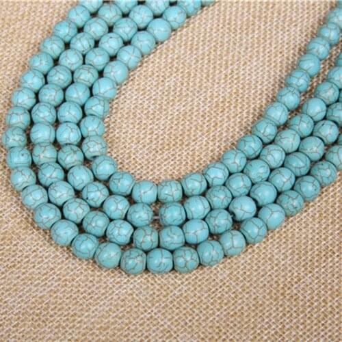 Natural Synthesis Blue Turquoises Stone Beads Round Loose Beads 15" Strand 4 6 8 10 12 14MM Pick Size For Jewelry Making