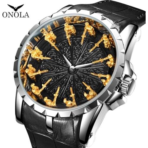 ONOLA brand unique quartz watch man luxury rose gold leather cool gift for man watch fashion casual waterproof Relogio Masculino