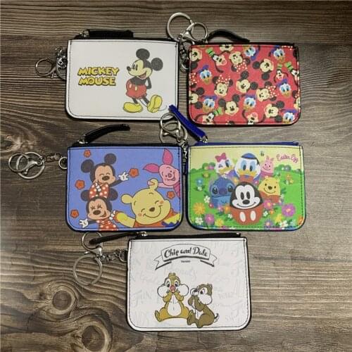 Disney Mickey Pooh Chip Dale Anime Figures Cartoon Product Cosplay Accessories Casual Card Holder zipper Unisex Gift