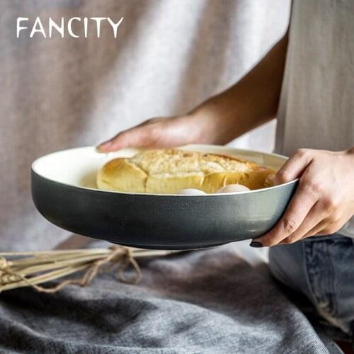 FANCITY Creative Nordic fish plate household porcelain plate large plate round plate large bowl 10 inch ceramic soup bowl tablew