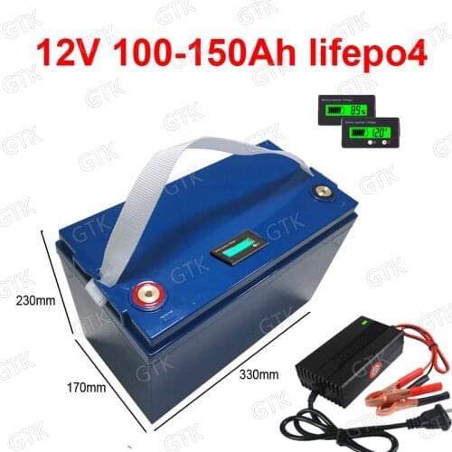 GTK lifepo4 12.8v 150AH lithium battery 12V 100Ah 120Ah 130Ah battery for caravan boat Inverter Portable power RV + 10A charger