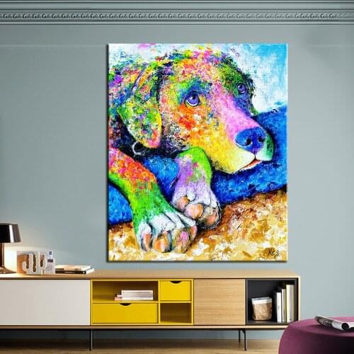 Watercolor Dog Oil Painting Wall Art Colorful Dog Wall Pictures For Living Room Animal Poster On Canvas No Frame Posters