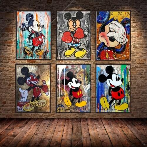 Disney Graffiti Art Funny Mickey and Minnie Canvas Painting Street Art Poster and Print Wall Art Picture for Living Room Decor